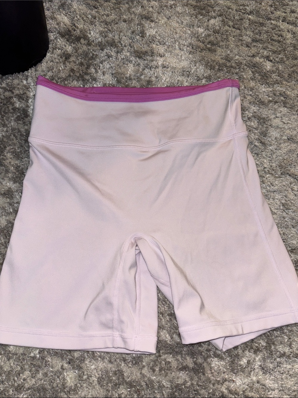 Fabletics Light Pink High-Rise Bike Shorts with Magenta Waistband